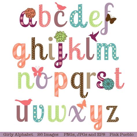 Girly Alphabet Scrapbook Aphabet Font With Birds Butterfly Etsy