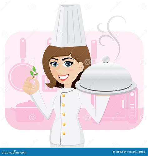 Cartoon Girl Chef Serving Food With Herb Stock Vector Illustration Of Meal Kitchen 41582504