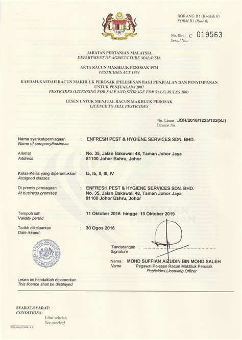 Company license comes in two categories in malaysia. Certificate & Award - Enfresh Pest & Hygiene Services ...