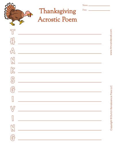Printable Acrostic Poem For Thanksgiving Tims Printables