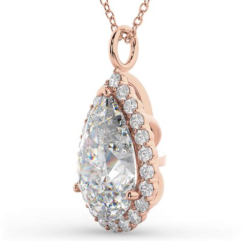 A subtle pendant with solemnly one. Halo Pear Shaped Diamond Pendant Necklace 14k Rose Gold 4.69ct