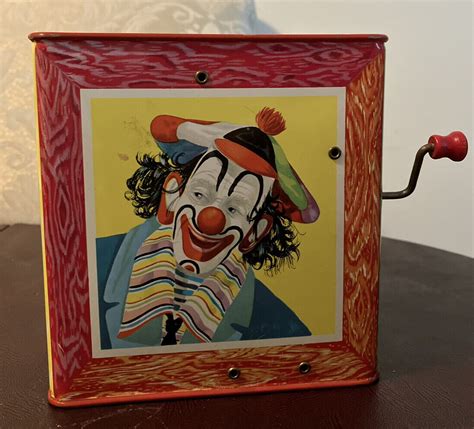Vintage 1961 Matty Mattel Clown Wind Up Jack In The Box Tin Toy Working