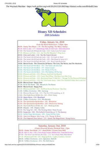 Disney Xd 2010 Schedules Jan 1 Sep 12 Free Download Borrow And