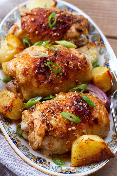 How long should you bake chicken thighs? Baked Garlic Chicken and Potatoes | Recipe | Baked garlic chicken, Garlic chicken recipes ...
