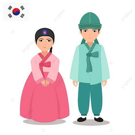 Korea Traditional Clothes Set Of Women And Men Wearing Ancient Costume