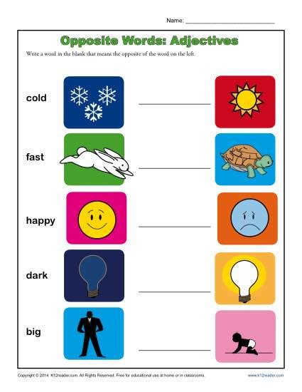Information and translations of opposite in the most comprehensive dictionary definitions resource on the web. Opposite Words: Adjectives Antonym Worksheet - Didactalia ...