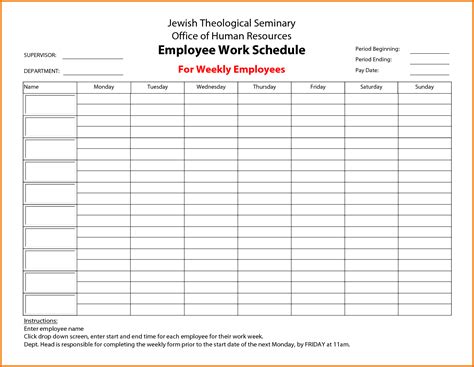 Weekly work schedule template excel employee scheduling weekly work. Free Employee Work Schedule | charlotte clergy coalition