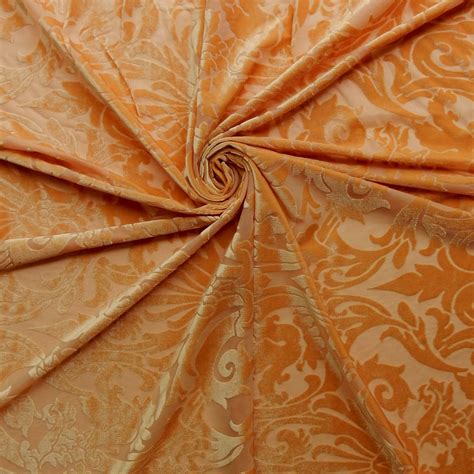 Stretch Burnout Velvet Fabric Gold, by the yard