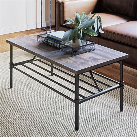 Max Industrial Pipe Coffee Table 41 Inch Matte Black Metal Frame
