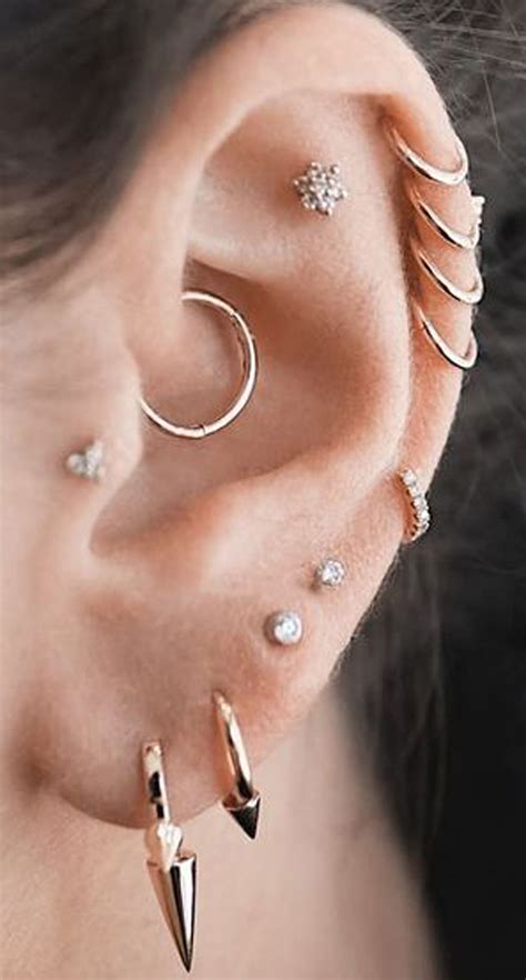 Pretty Ear Piercing Ideas Multiple Combinations Cartilage Helix Daith