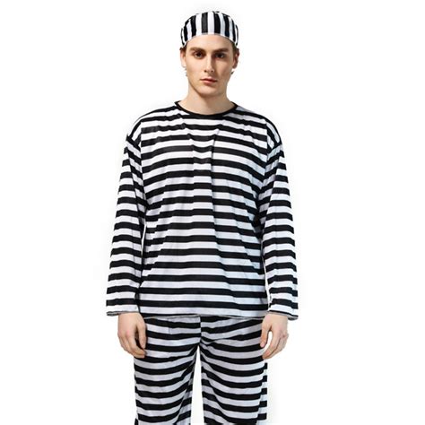 men s adult halloween costume black and white striped prison uniform prisoner cosplay costume wish