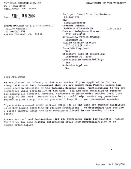 501 C 3 Determination Letter