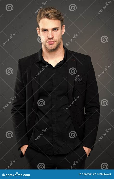 Black Fashion Trend Man Elegant Manager Wear Black Formal Outfit On