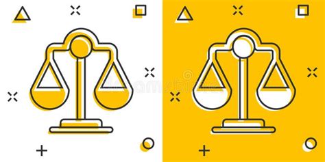 Scale Balance Icon In Comic Style Justice Cartoon Vector Illustration