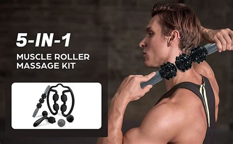 Odoland 5 In 1 Foam Roller Set Includes Massage Roller Muscle Roller Stick Massage Ball