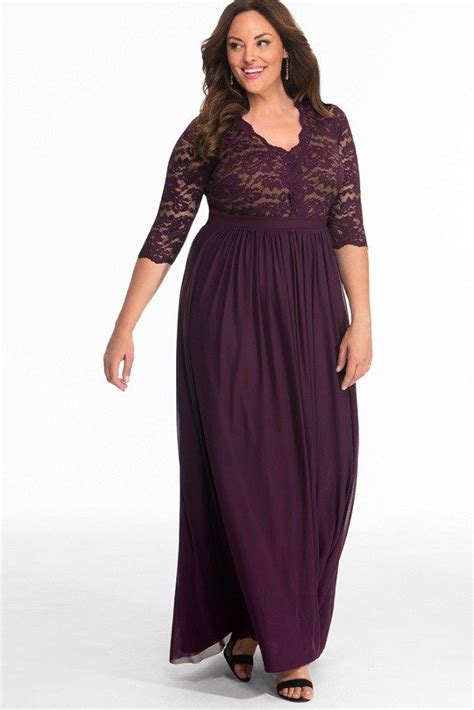 Plus Size Maxi Dress With Sleeves Lace Evening Gowns Necklines