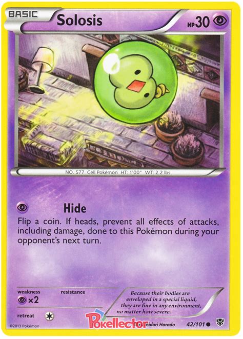 It evolves into duosion at level 32, who evolves further into reuniclus at level 41. Solosis - Plasma Blast #42 Pokemon Card