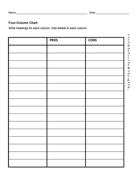 Printable Pros And Cons Lists Charts Templates Templatelab