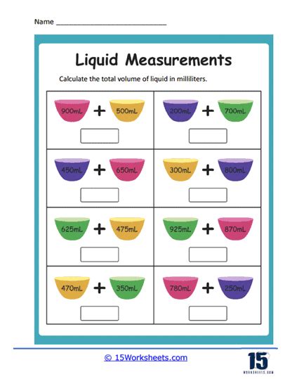 Measuring Liquids Worksheets 15