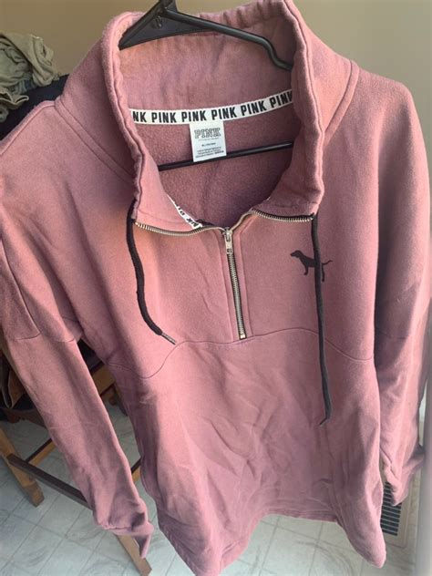 Pink Sweatshirt No Hood Has Pockets Quarter Zip With Adjustable