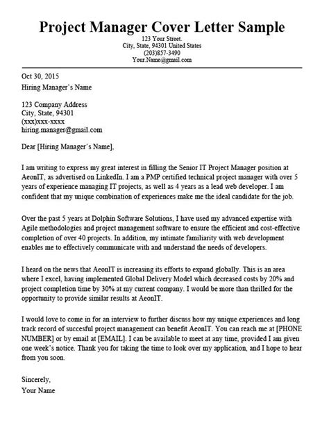 This letter forms part of my application for it. Cover Letter Template Project Manager | Project manager ...
