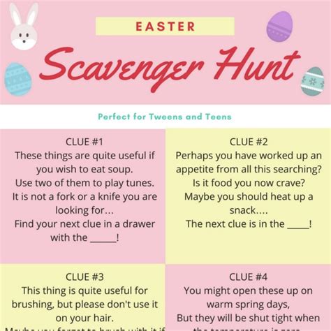 Now it is super easy to set up a scavenger hunt, courtesy of the easter bunny himself (he likes to let parents test his clues)! Easter Egg Hunt for Teenagers - Free Printable | Easter ...