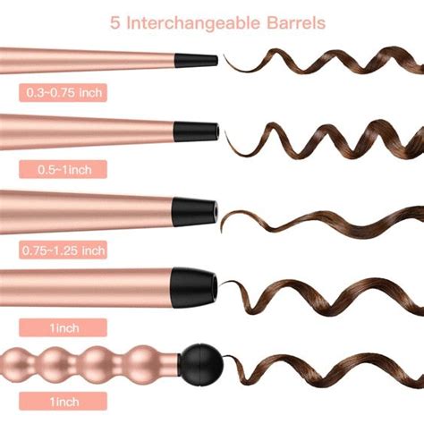 Ustar 5 In 1 Ceramic Curling Iron Wand Set With 5 Interchangeable