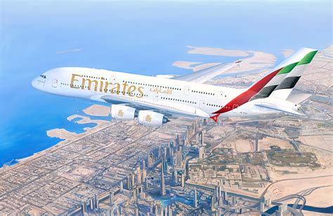 Emirates Airbus A380 800 Over Downtown Dubai Airlinerart