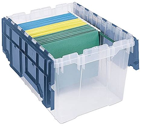 Akro Mils Plastic Storage Container 12 Gallon Keepbox File Box With Hinged Attached Lid And