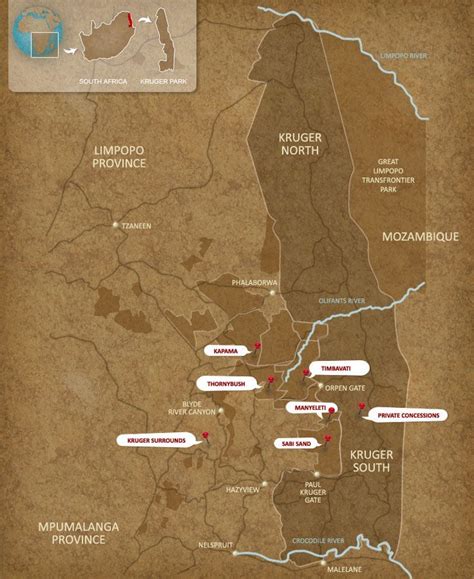 Kruger National Park Map Showing All The Areas In The Kruger Park