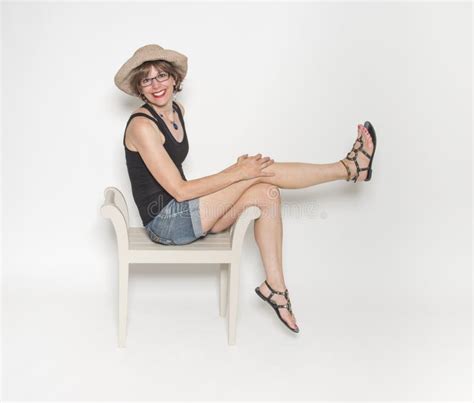 Sexy Slim Middle Aged Woman On Step Stool Stock Image Image Of Middle Older 141823863
