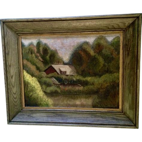 H Vaughan Oil Painting Woodland Landscape Home On River Signed By