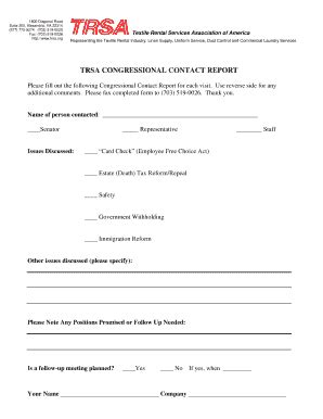 Fillable Online Bipac Trsa Congressional Contact Report Bipacnet Fax