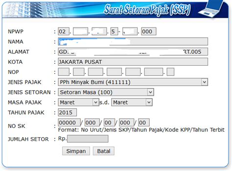 Surat setoran elektronik pajak online atau sse pajak 'online' merupakan sistem pembayaran pajak elektronik yang diadministrasikan oleh biller direktorat jenderal pajak terkait layanan sse pajak online ini, djp merilis situs sse.pajak.go.id untuk menerbitkan id billing yang berlaku 1 juli 2016. Cara mendaftar, membuat dan membayar SSP/SSE idbiling ...