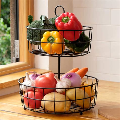 Buy Fruit Basket Stand 2 Tier Round Fruit Bowl Vegetables Storage