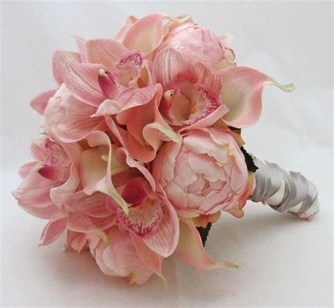 Bridal Bouquet Peonies Calla Lilies Cymbidium Orchid Pink Groom S