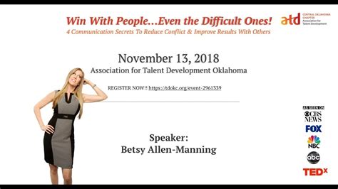 Atd Oklahoma Presents Win With People Betsy Allen Manning Motivational Speaker Youtube