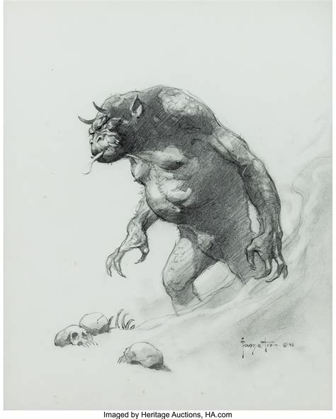 Frank Frazetta Beast Man Illustration Original Art 1992 Lot