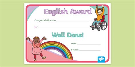 English Award Certificate For Kids Printable Twinkl