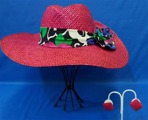 Womans Straw Hat Bright Pink Magenta Fedora Style W Band And Matching