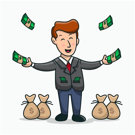 Happy Rich Man Playing With His Money Cartoon Rich People Cartoon