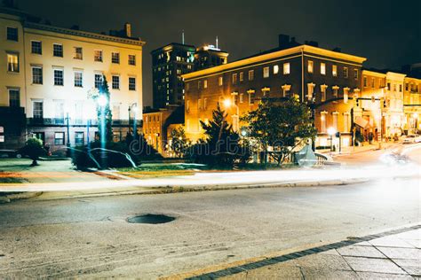 Traffic And Historic Buildings On Charles Street At Night In Mount