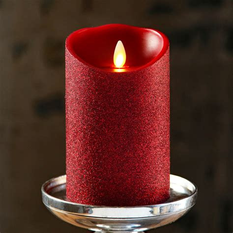 Moving Flame Red Glitter Candle Battery Operated 35 X 5