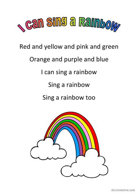 I Can Sing A Rainbow Song And Nurser English Esl Worksheets Pdf And Doc