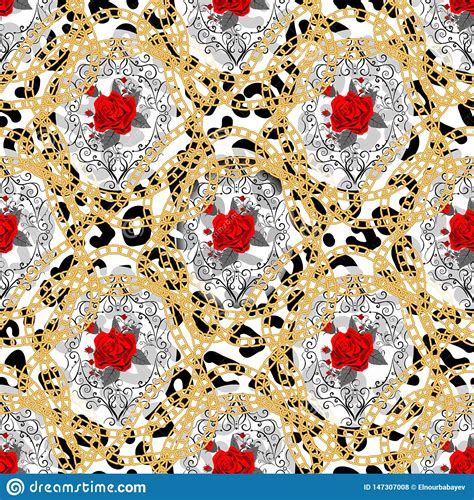 Seamless Pattern With Leopard Print And Roses Vector