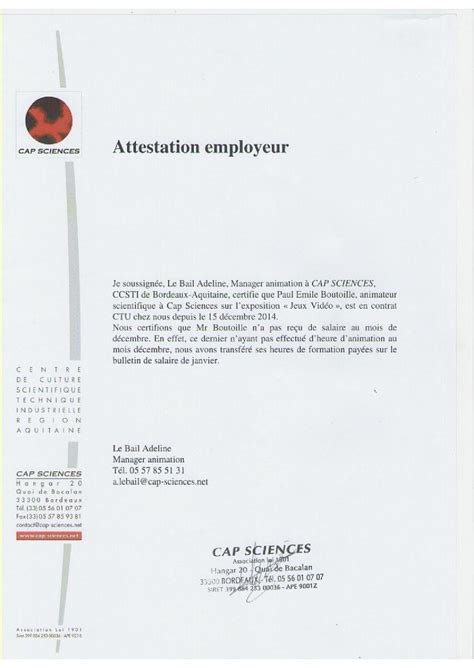 Letter Of Attestation From Employer