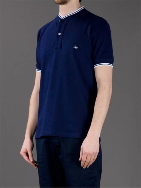 Fay Collarless Polo Shirt In Blue For Men Lyst