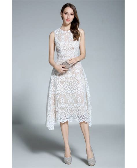 A Line Scoop Neck White Lace Sleeveless Knee Length Formal Dress Dk369a 70 7