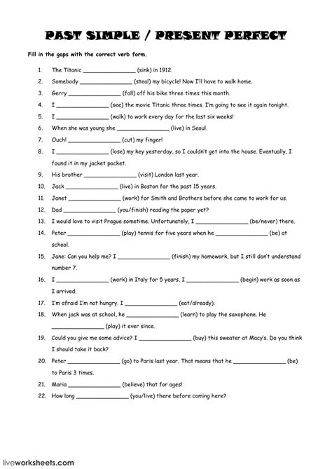 Grade 7 english worksheets with answers. Printables of Past Simple Or Present Perfect Worksheet ...