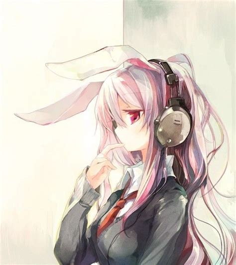 Anime School Girl With Bunny Ears And Headphones Animemanga